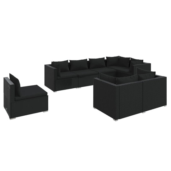 8-delige Loungeset met kussens poly rattan zwart MeubelReus