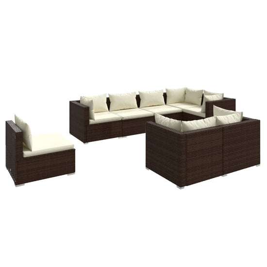 8-delige Loungeset met kussens poly rattan bruin 