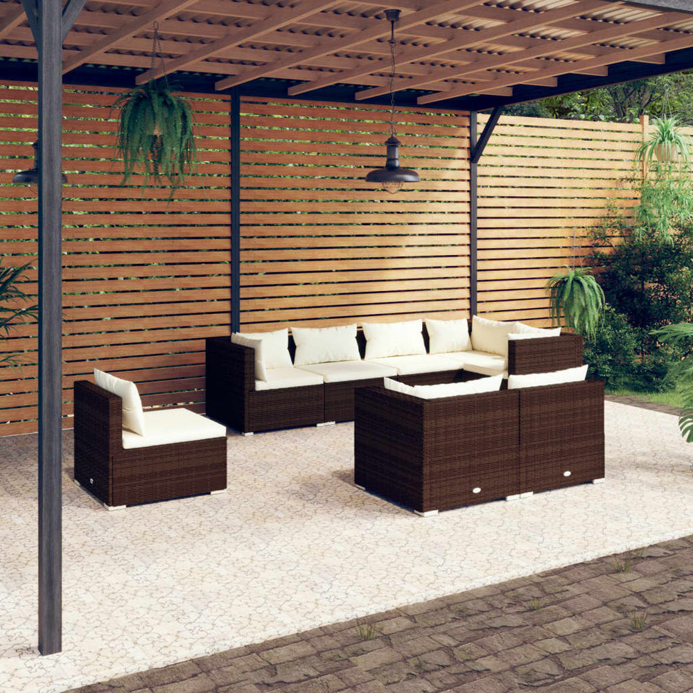 8-delige Loungeset met kussens poly rattan bruin 