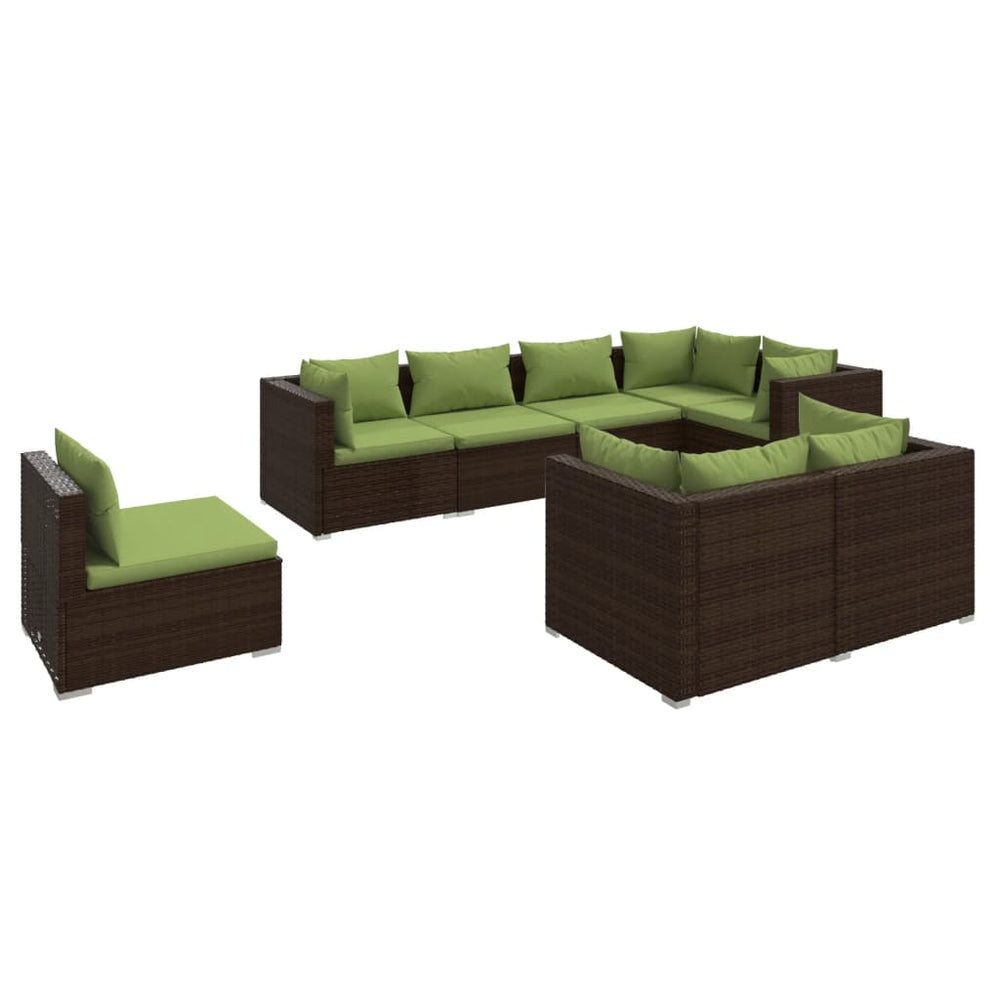 8-delige Loungeset met kussens poly rattan bruin 