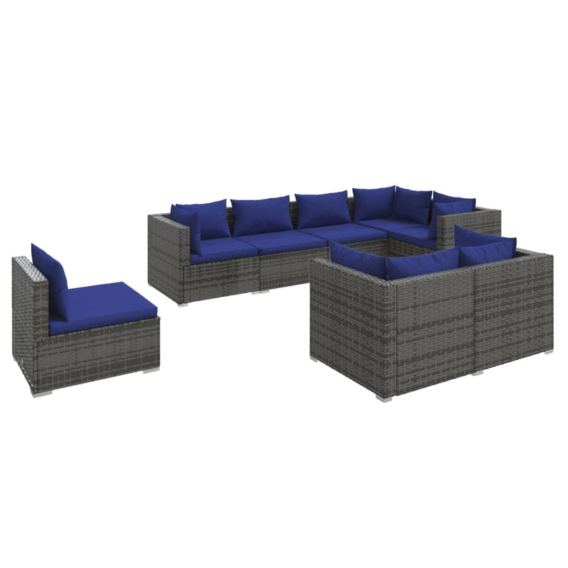 8-delige Loungeset met kussens poly rattan grijs MeubelReus