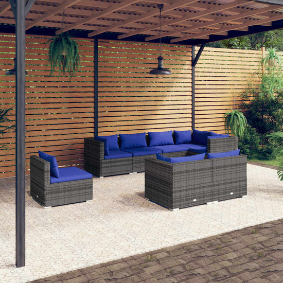 8-delige Loungeset met kussens poly rattan grijs MeubelReus