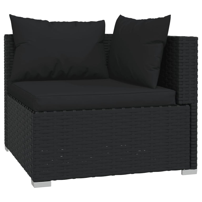 9-delige Loungeset met kussens poly rattan zwart