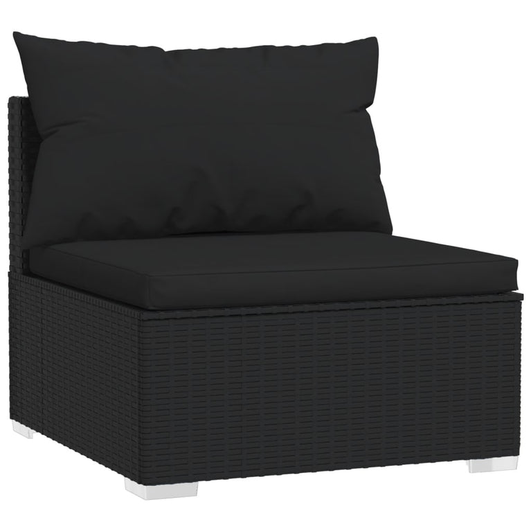 9-delige Loungeset met kussens poly rattan zwart