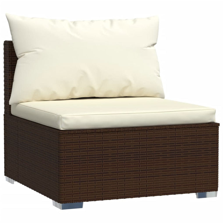 9-delige Loungeset met kussens poly rattan bruin
