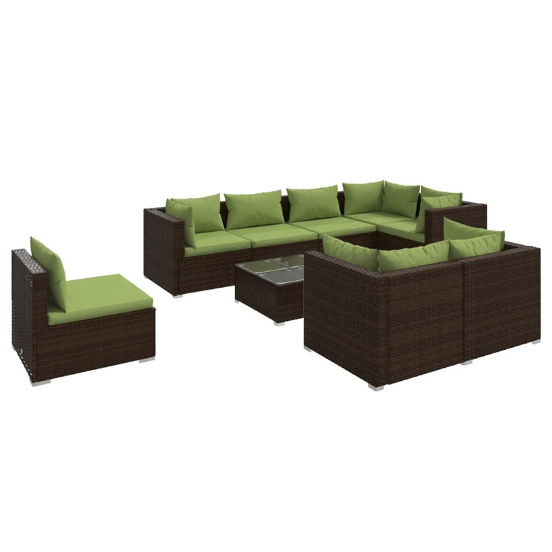9-delige Loungeset met kussens poly rattan bruin