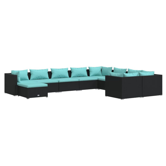 10-delige Loungeset met kussens poly rattan zwart MeubelReus