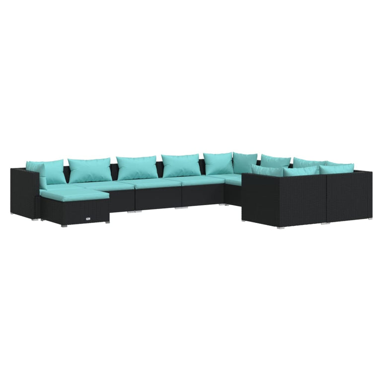 10-delige Loungeset met kussens poly rattan zwart MeubelReus