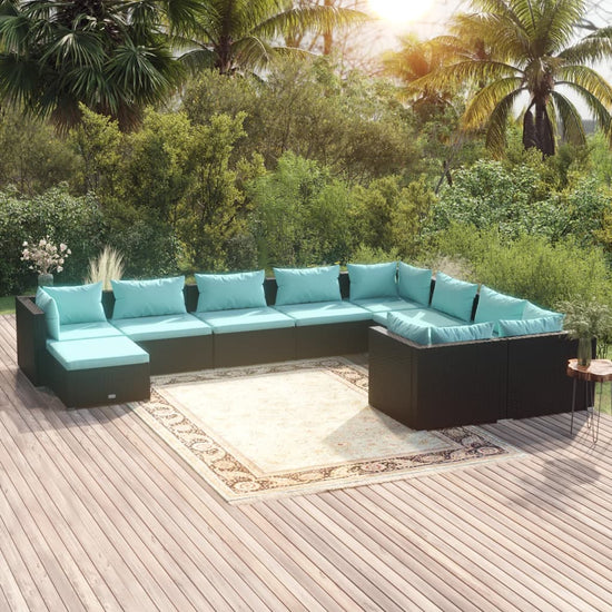 10-delige Loungeset met kussens poly rattan zwart MeubelReus