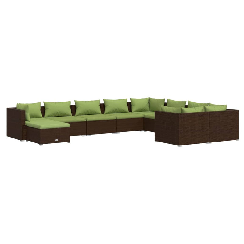 10-delige Loungeset met kussens poly rattan bruin MeubelReus
