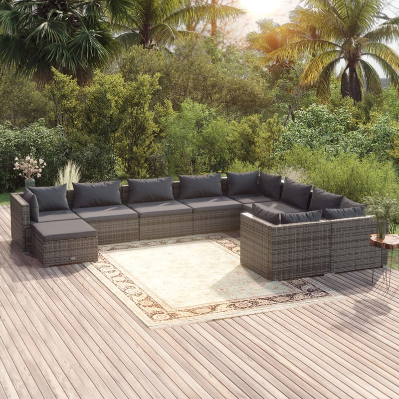 10-delige Loungeset met kussens poly rattan grijs MeubelReus