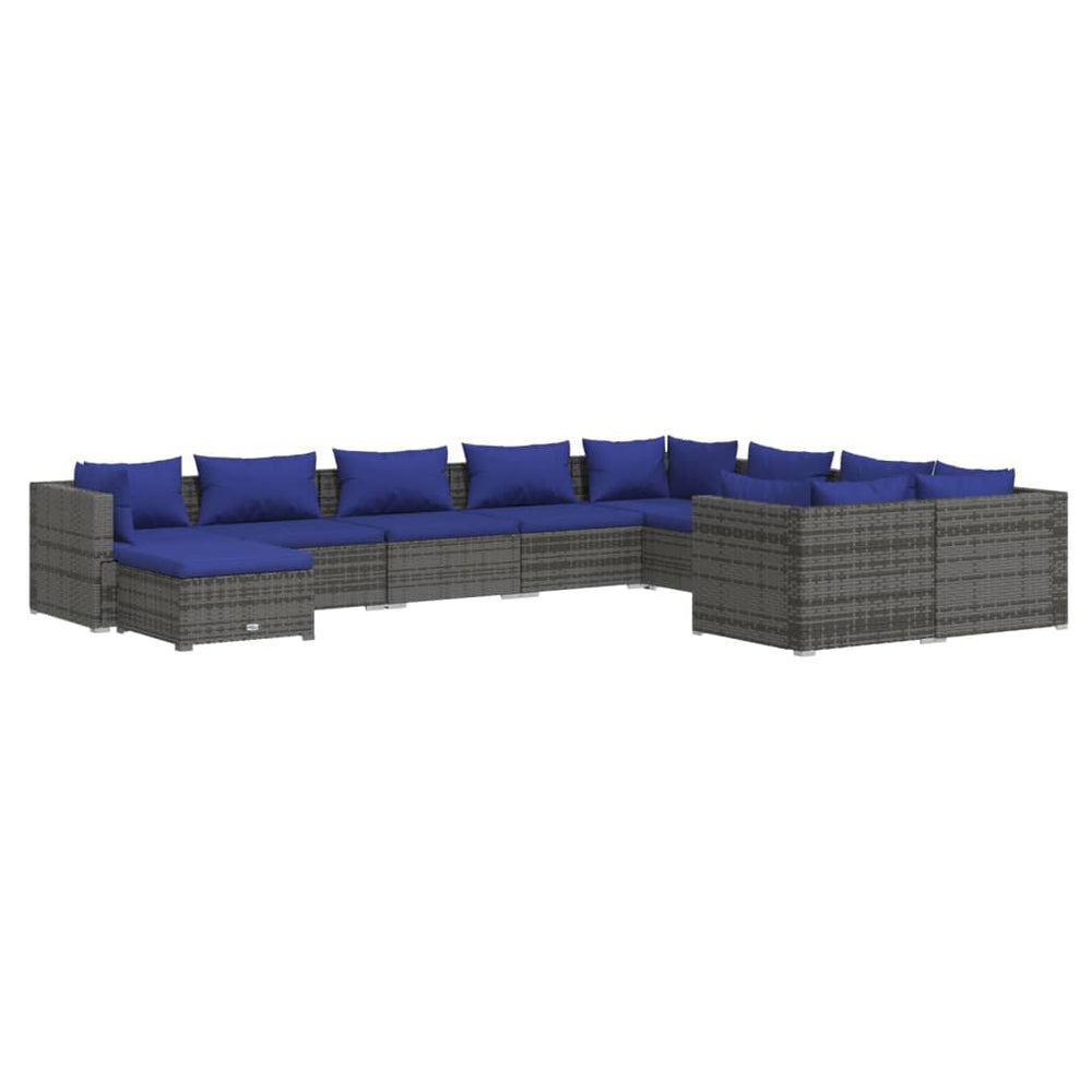 10-delige Loungeset met kussens poly rattan grijs MeubelReus