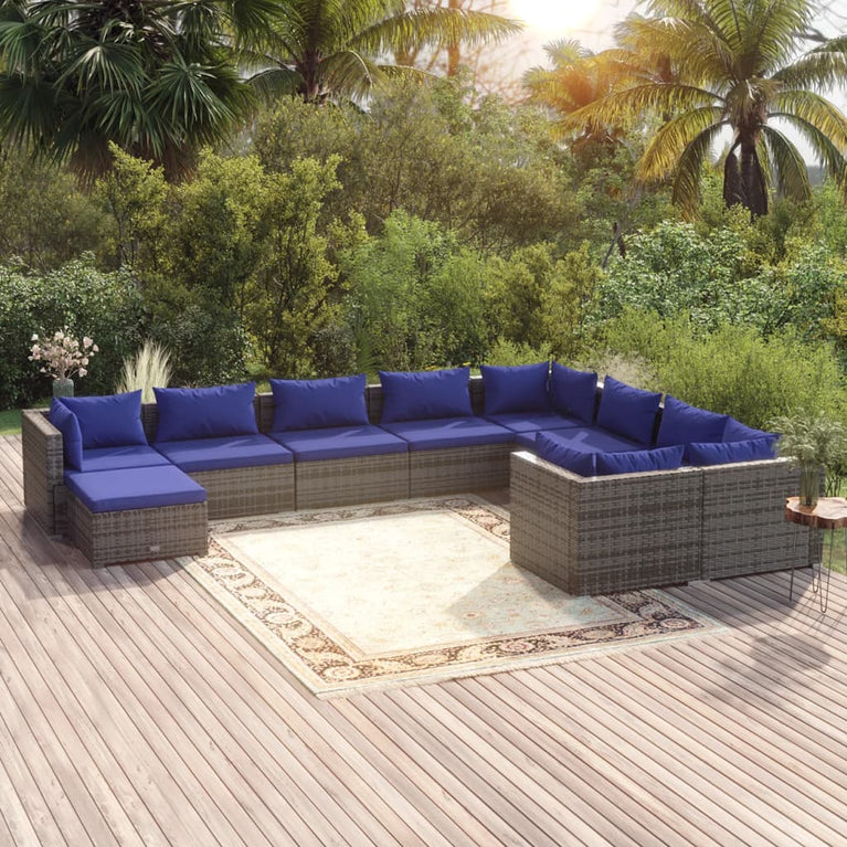 10-delige Loungeset met kussens poly rattan grijs MeubelReus