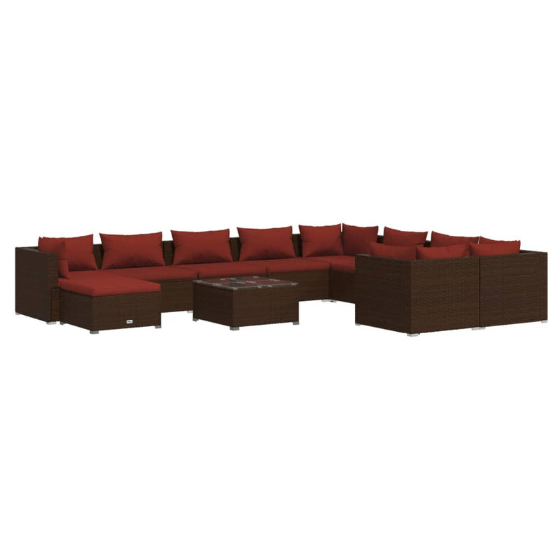 11-delige Loungeset met kussens poly rattan bruin