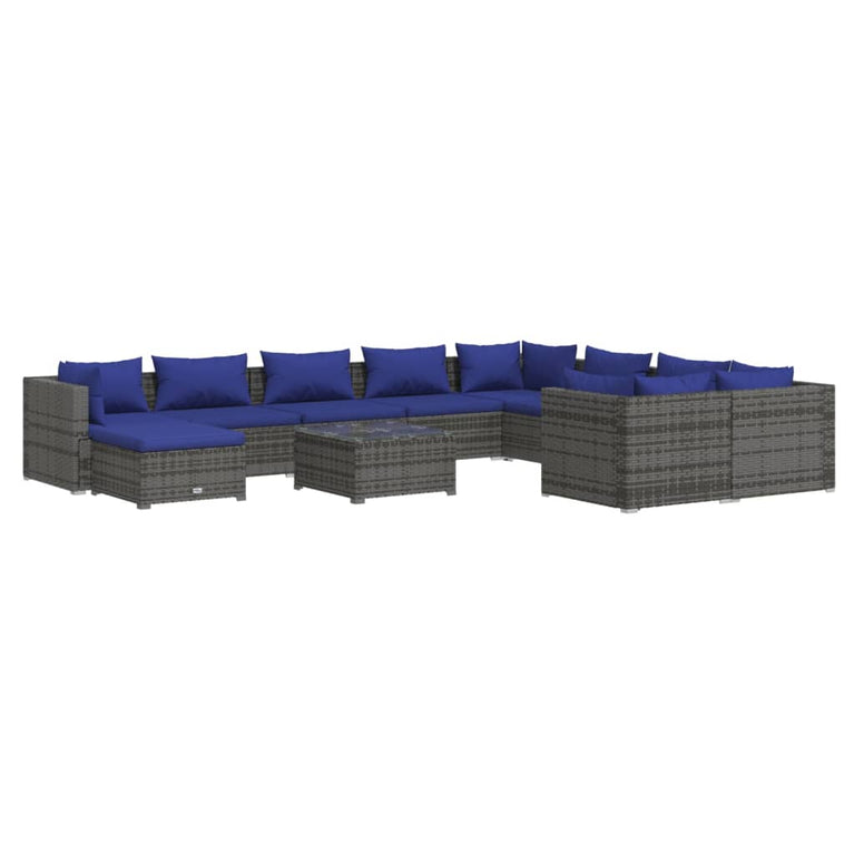 11-delige Loungeset met kussens poly rattan grijs