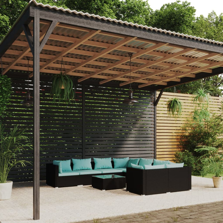 9-delige Loungeset met kussens poly rattan zwart MeubelReus