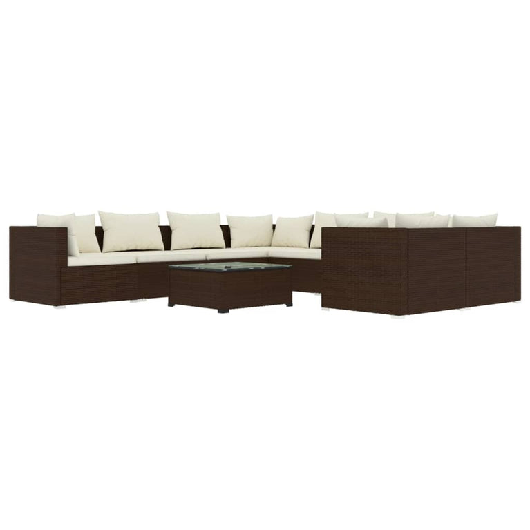 9-delige Loungeset met kussens poly rattan bruin MeubelReus