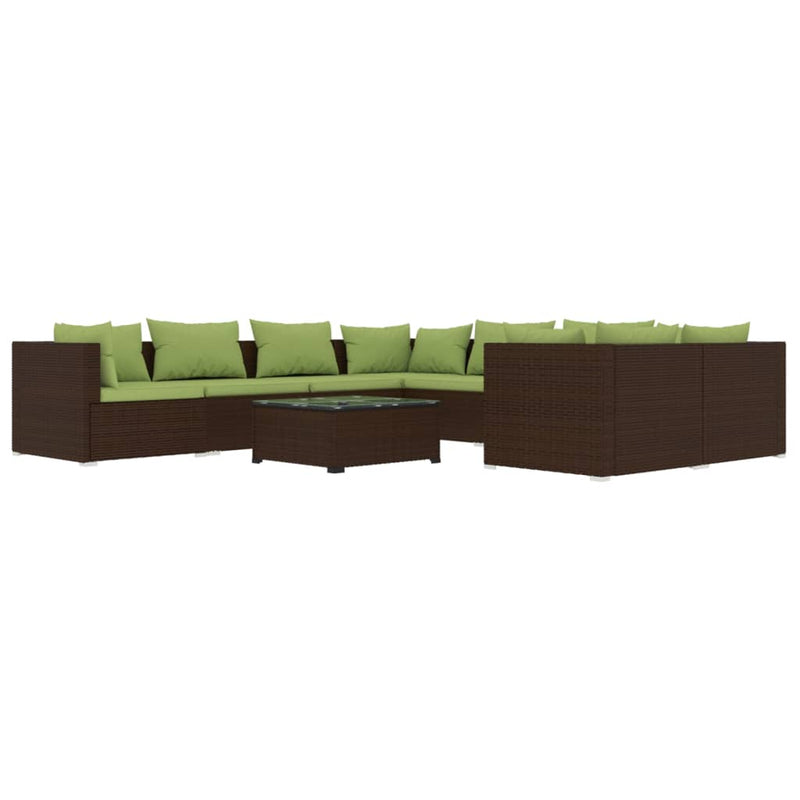 9-delige Loungeset met kussens poly rattan bruin MeubelReus