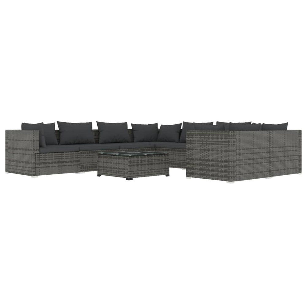 9-delige Loungeset met kussens poly rattan grijs MeubelReus