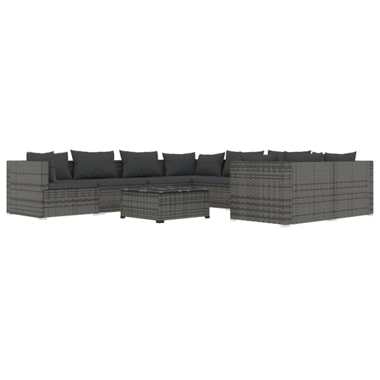 9-delige Loungeset met kussens poly rattan grijs MeubelReus