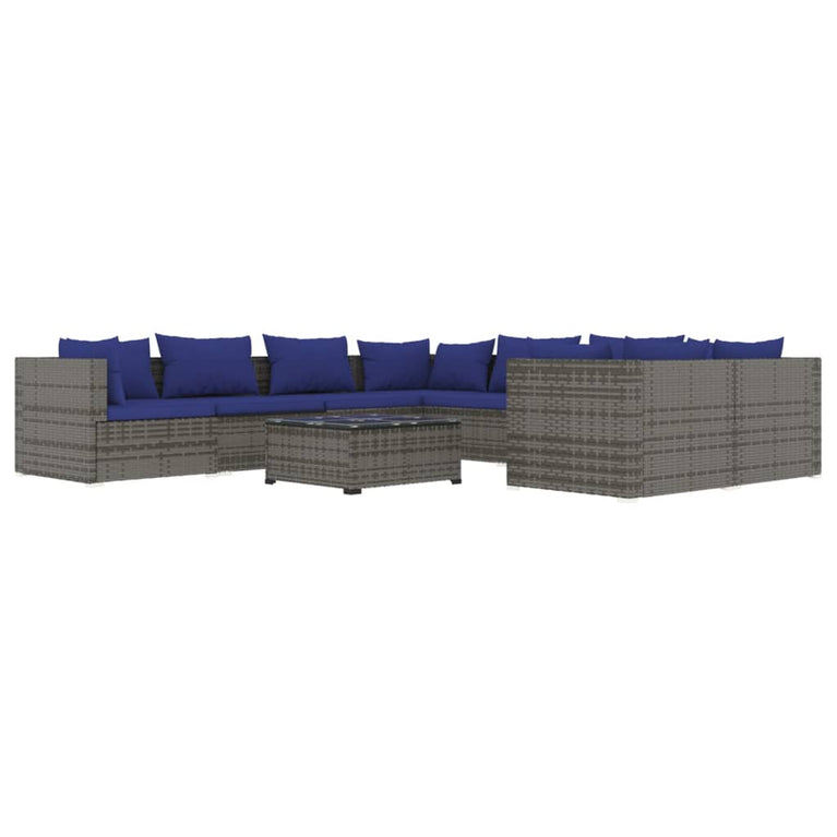 9-delige Loungeset met kussens poly rattan grijs MeubelReus