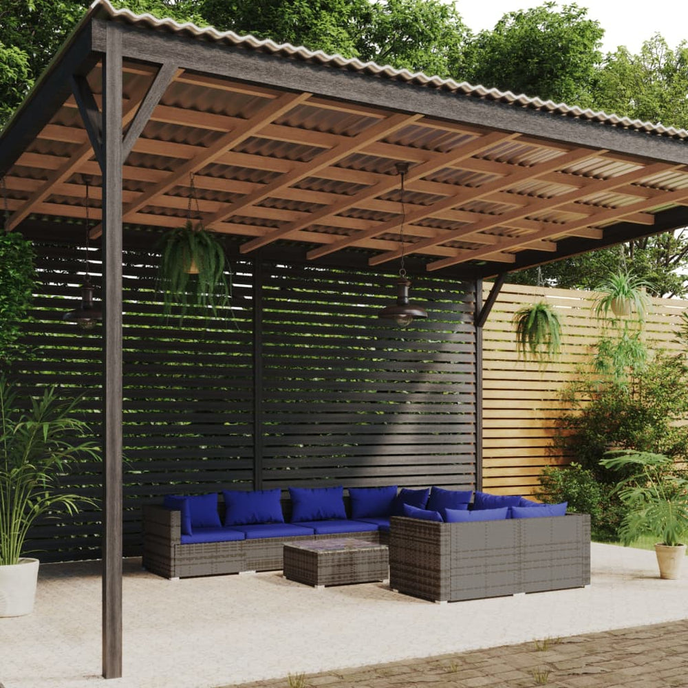 9-delige Loungeset met kussens poly rattan grijs MeubelReus