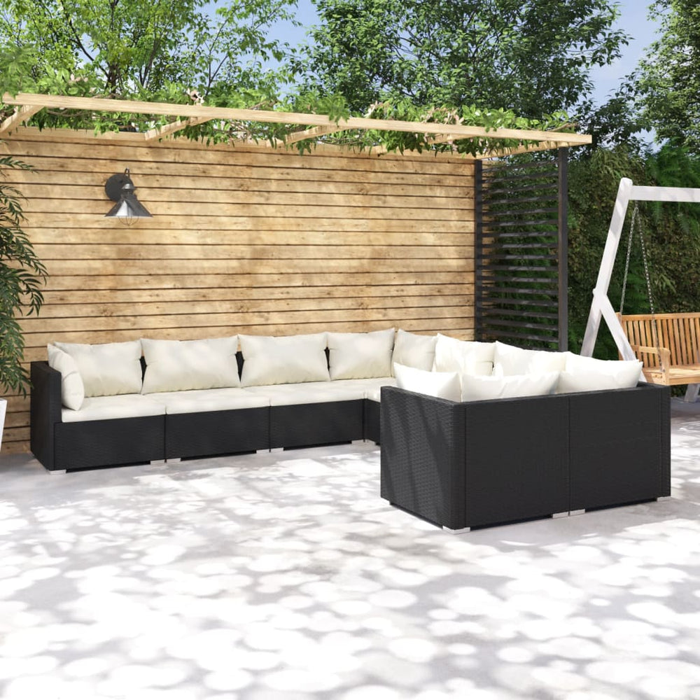 8-delige Loungeset met kussens poly rattan zwart MeubelReus