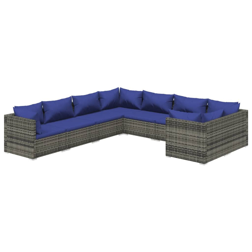 8-delige Loungeset met kussens poly rattan grijs MeubelReus