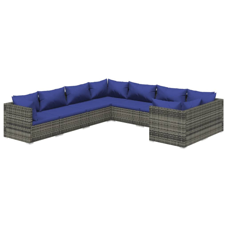 8-delige Loungeset met kussens poly rattan grijs MeubelReus