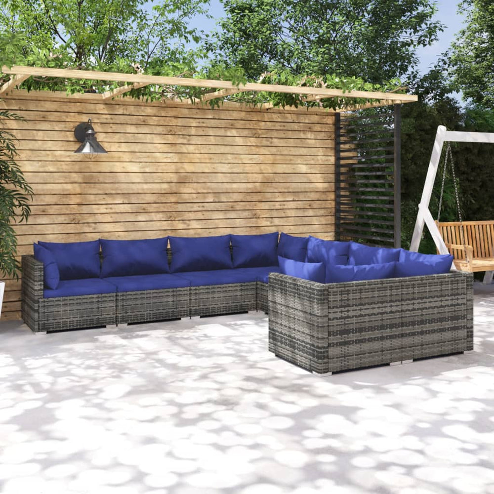 8-delige Loungeset met kussens poly rattan grijs MeubelReus