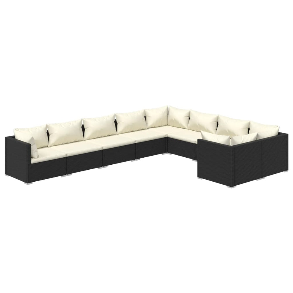 9-delige Loungeset met kussens poly rattan zwart MeubelReus
