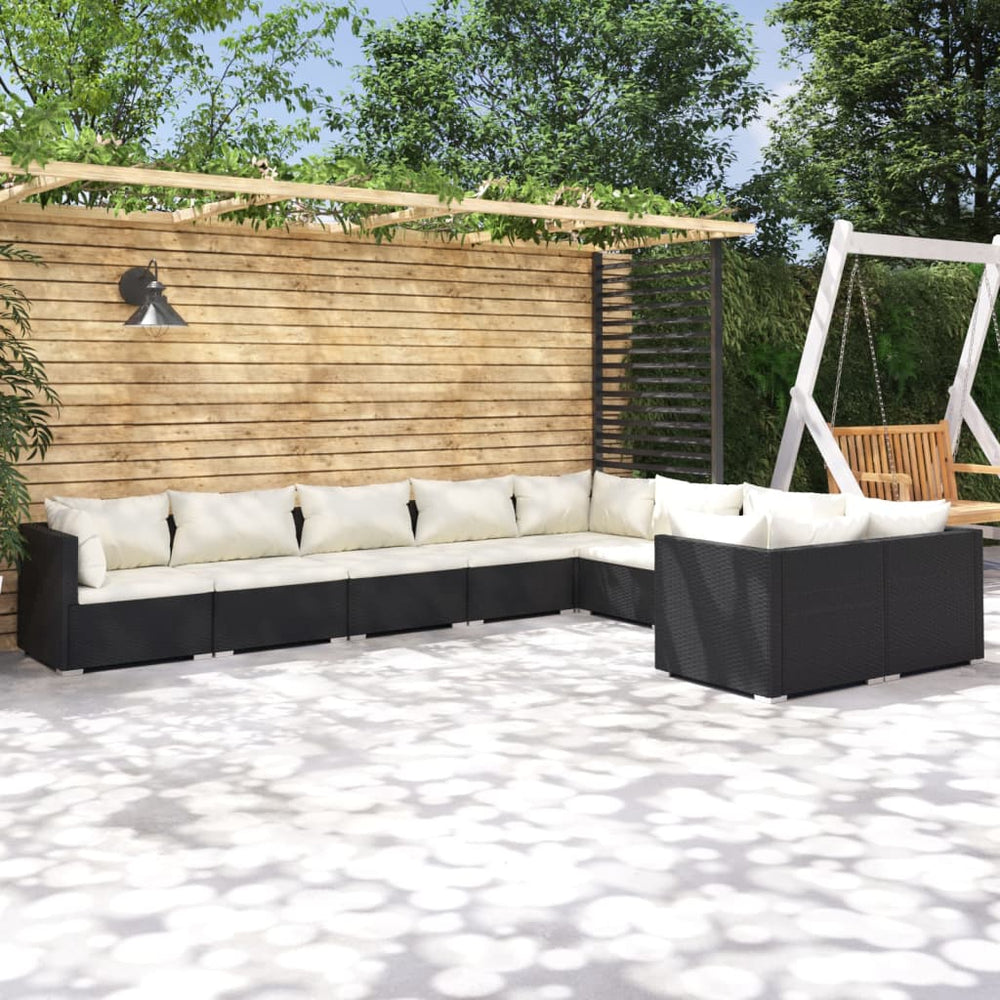 9-delige Loungeset met kussens poly rattan zwart MeubelReus