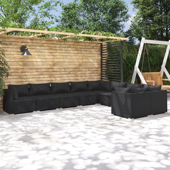 9-delige Loungeset met kussens poly rattan zwart MeubelReus