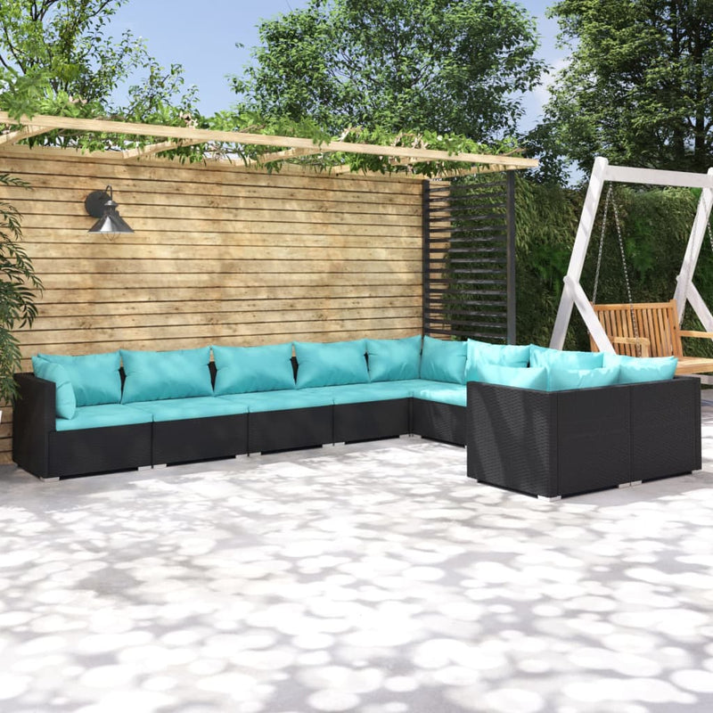 9-delige Loungeset met kussens poly rattan zwart MeubelReus