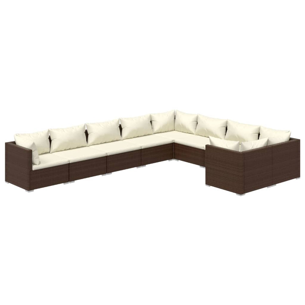 9-delige Loungeset met kussens poly rattan bruin MeubelReus