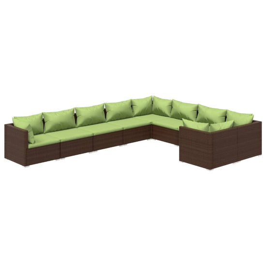 9-delige Loungeset met kussens poly rattan bruin MeubelReus