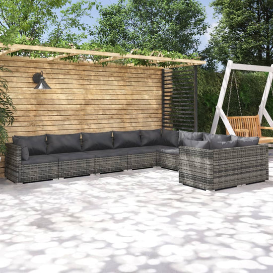 9-delige Loungeset met kussens poly rattan grijs MeubelReus