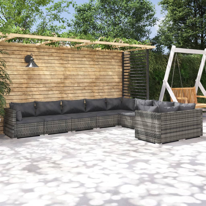 9-delige Loungeset met kussens poly rattan grijs MeubelReus