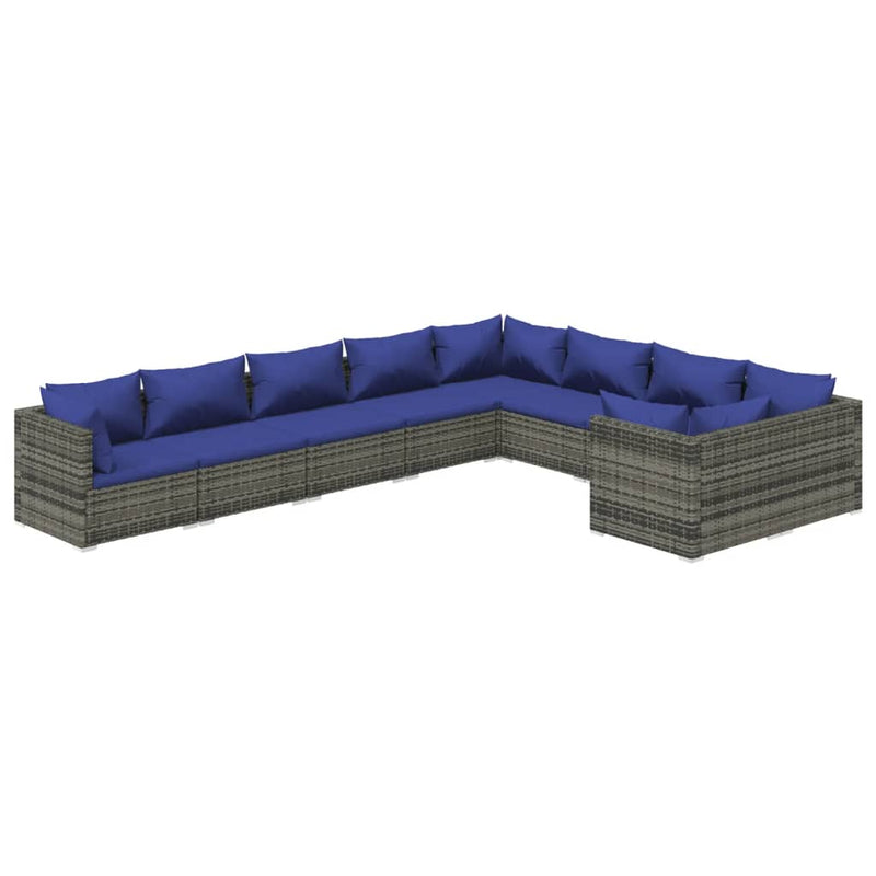 9-delige Loungeset met kussens poly rattan grijs MeubelReus