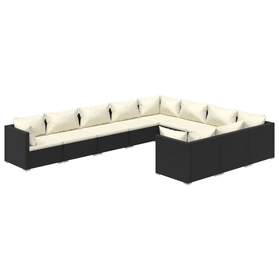 10-delige Loungeset met kussens poly rattan zwart MeubelReus