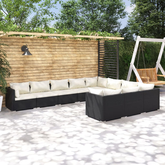 10-delige Loungeset met kussens poly rattan zwart MeubelReus