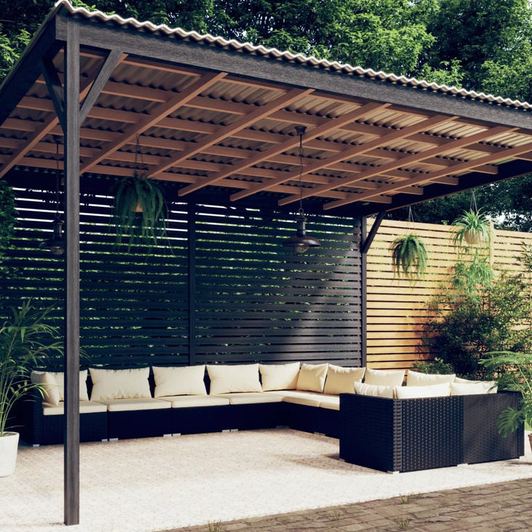 10-delige Loungeset met kussens poly rattan zwart MeubelReus