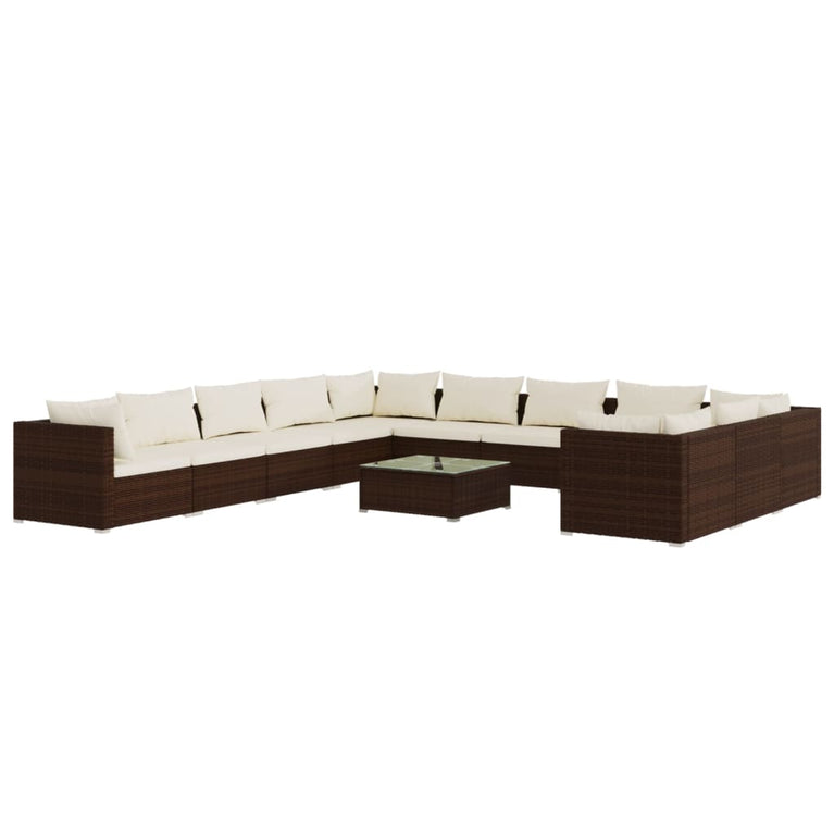 12-delige Loungeset met kussens poly rattan bruin MeubelReus
