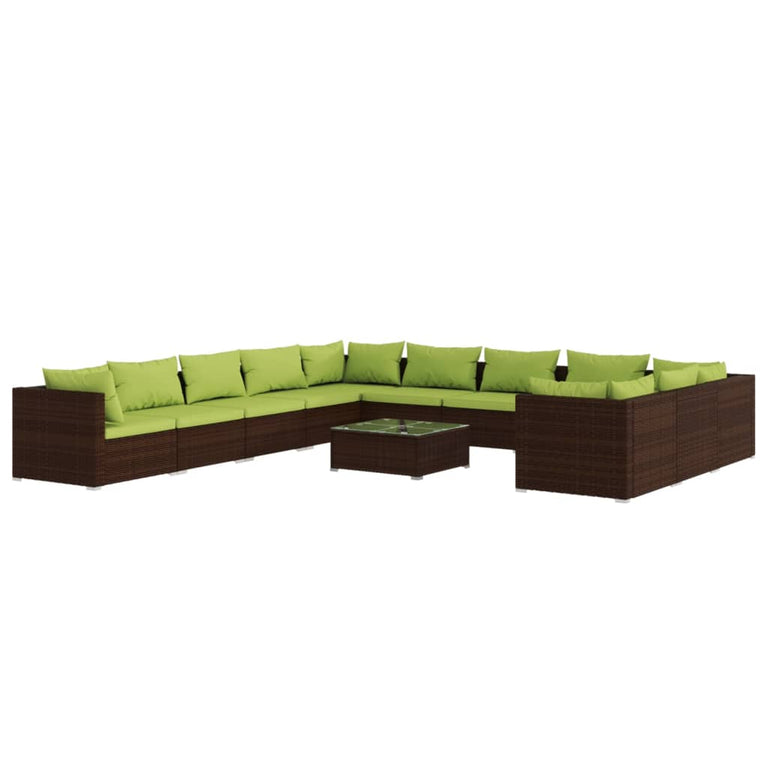 12-delige Loungeset met kussens poly rattan bruin MeubelReus
