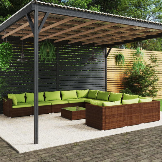 12-delige Loungeset met kussens poly rattan bruin MeubelReus