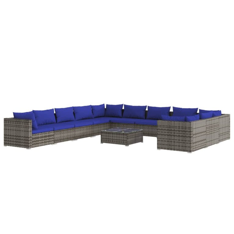 12-delige Loungeset met kussens poly rattan grijs MeubelReus