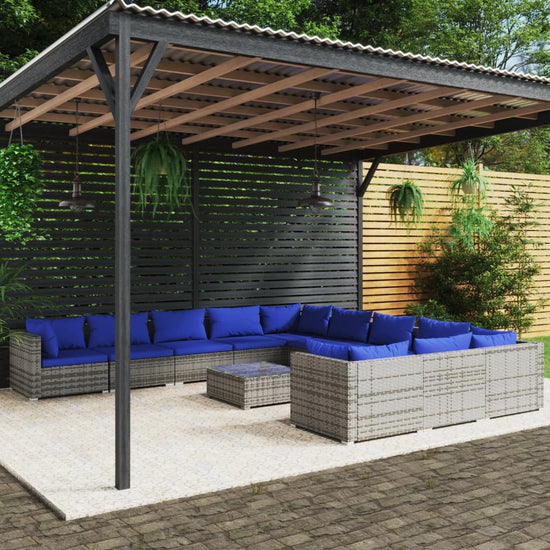 12-delige Loungeset met kussens poly rattan grijs MeubelReus