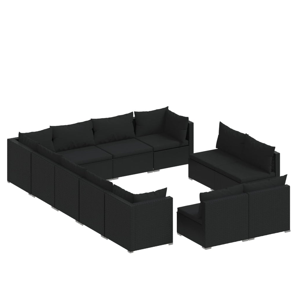 12-delige Loungeset met kussens poly rattan zwart MeubelReus