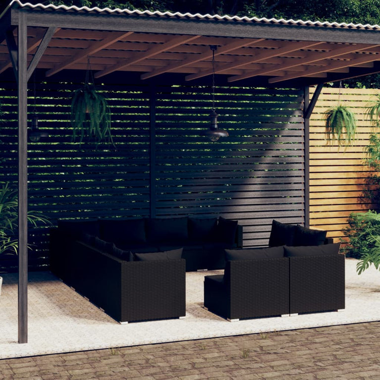 12-delige Loungeset met kussens poly rattan zwart MeubelReus