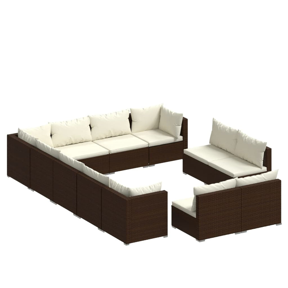 12-delige Loungeset met kussens poly rattan bruin MeubelReus